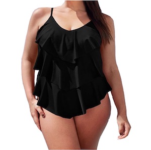 Woman in Black ruffled plus size one piece Swimsuit